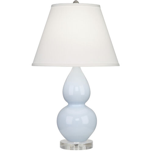 Small Double Gourd 22 inch 150.00 watt Baby Blue Glazed Ceramic with Lucite Base Accent Lamp Portable Light in Pearl Dupioni