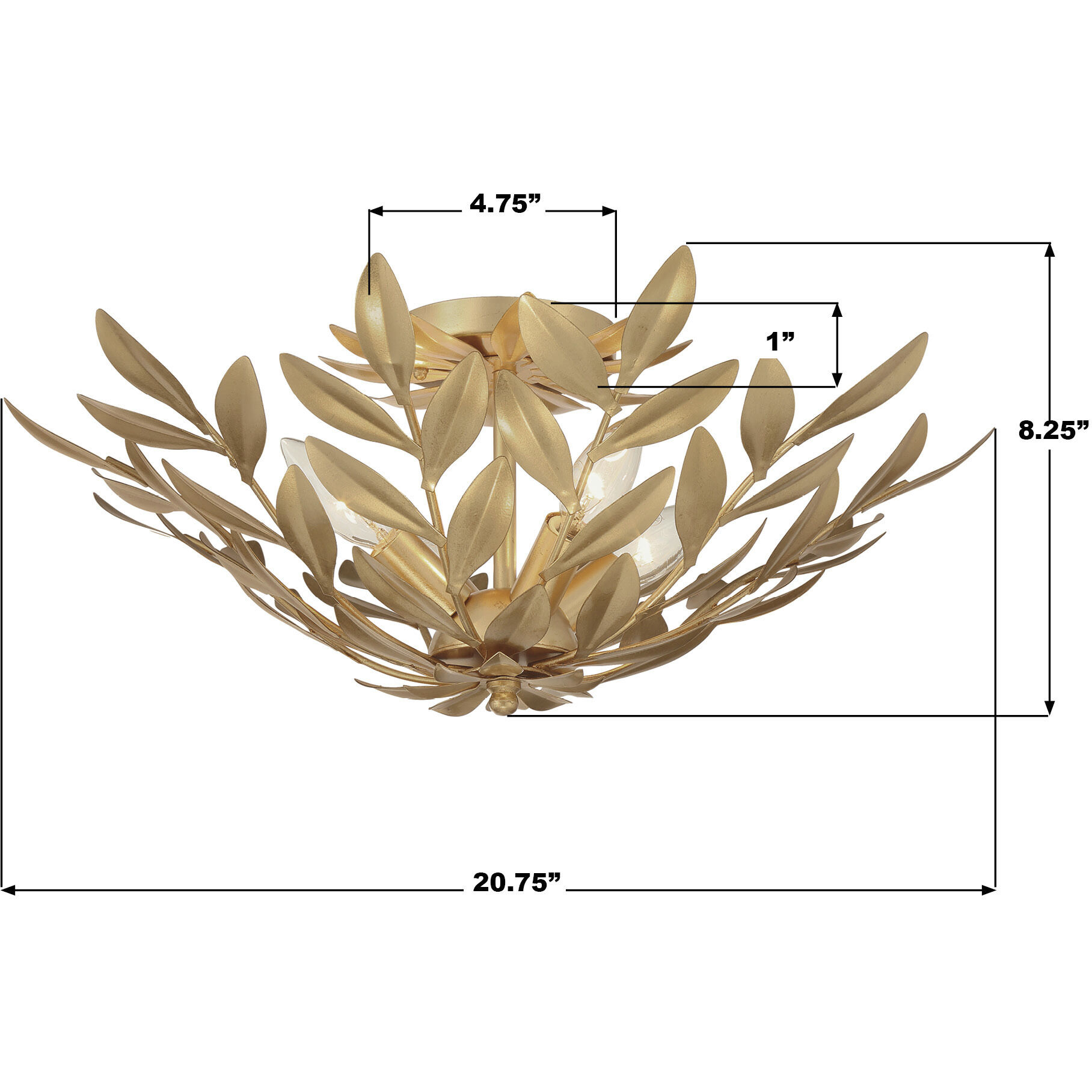 Broche 4 Light 20.75 inch Antique Gold Semi Flush Ceiling Light