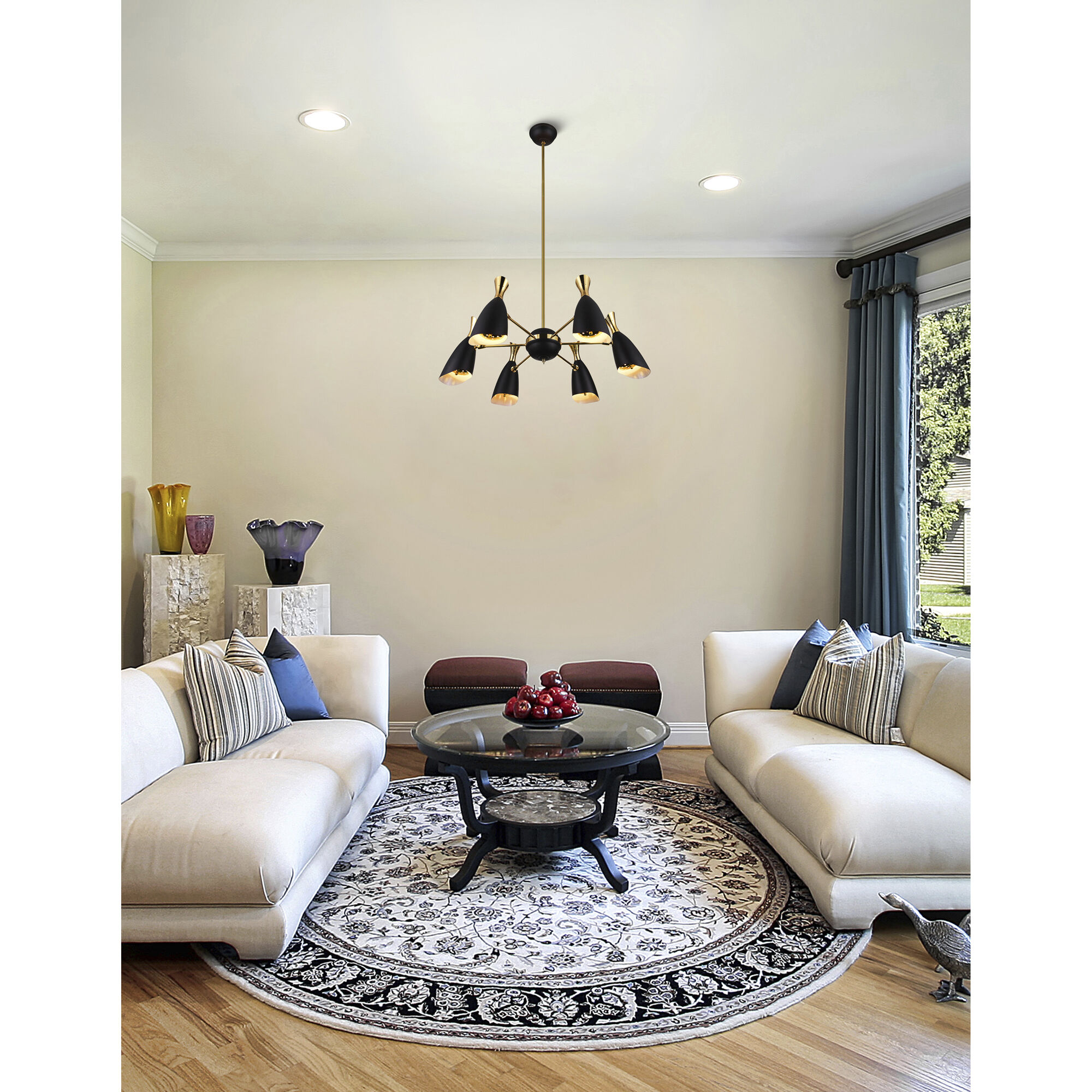 Rolin 12 Light 43 inch Matte Black and Satin Gold Down Chandelier Ceiling Light