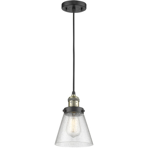 Franklin Restoration Cone 1 Light 8 inch Black Antique Brass Mini Pendant Ceiling Light in Incandescent, Seedy, Franklin Restoration