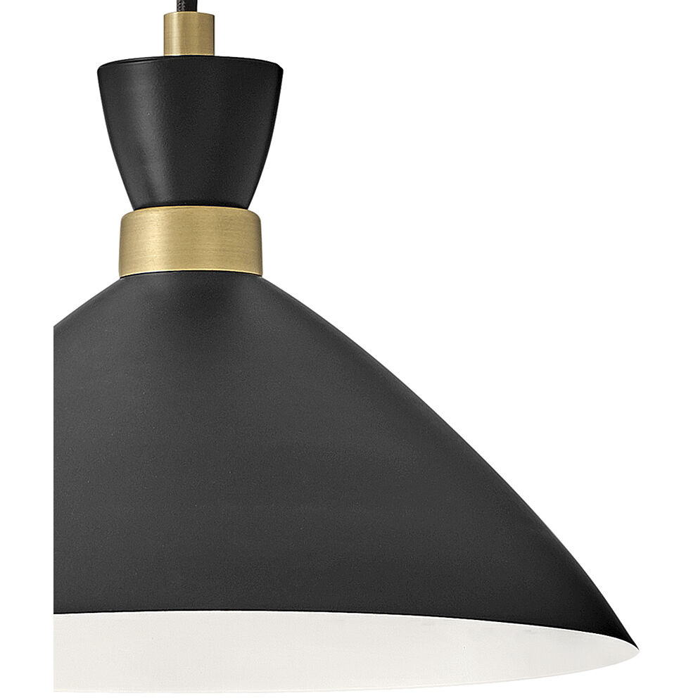 Simon LED 13 inch Black with Heritage Brass accents Pendant Ceiling Light, Semi-Flush Mount