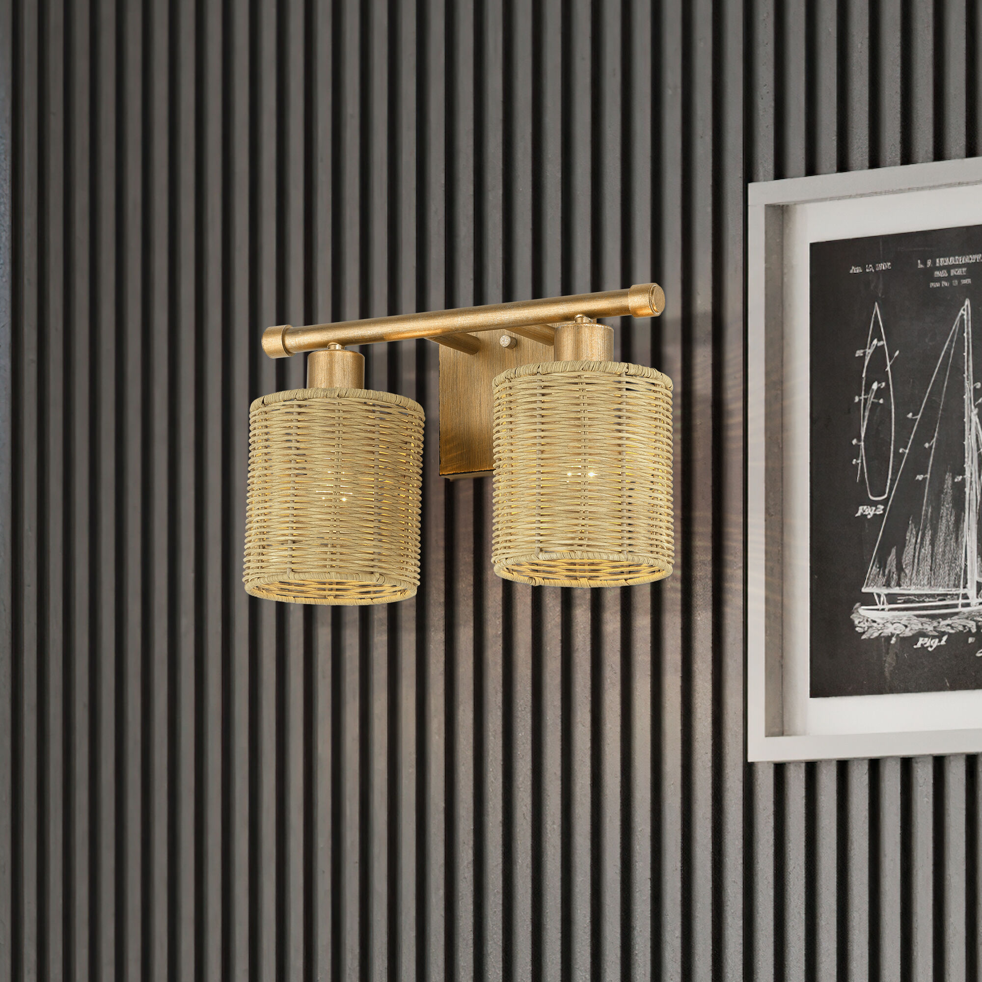 Weavington 2 Light 14 inch Antique Gold Leaf Vanity Wall Sconce Wall Light