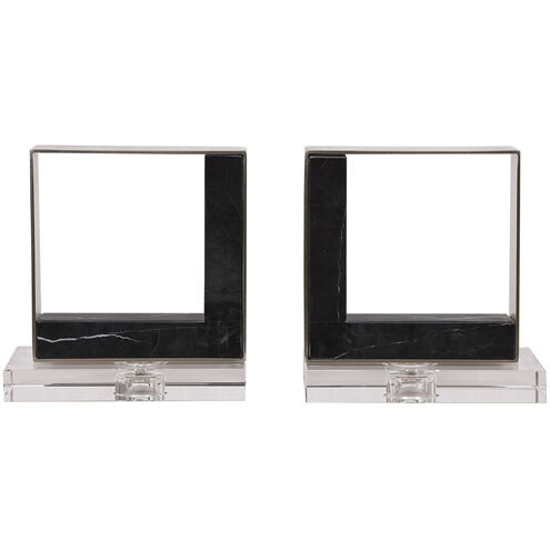 Tilman 8 inch Black Marble with Brushed Nickel and Crystal Bookends, Set of 2