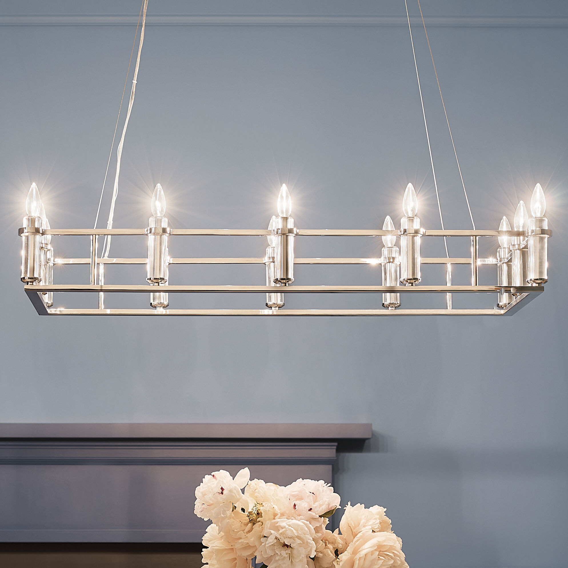 Rosalind 12 Light 17 inch Polished Nickel Chandelier Linear Ceiling Light