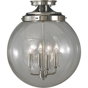 Moderne 4 Light 14 inch Polished Silver Semi-Flush Mount Ceiling Light