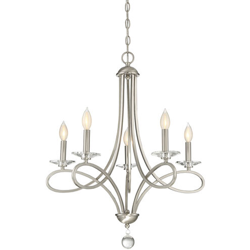 Modern 5 Light 26 inch Brushed Nickel Chandelier Ceiling Light