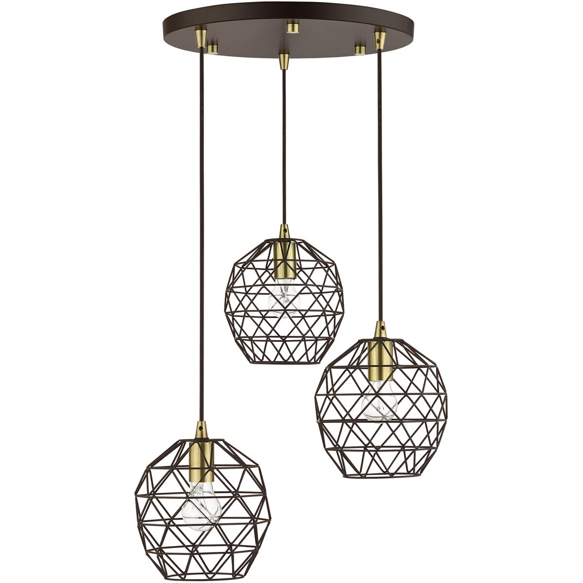 Geometrix 3 Light 20 inch Bronze Pendant Ceiling Light
