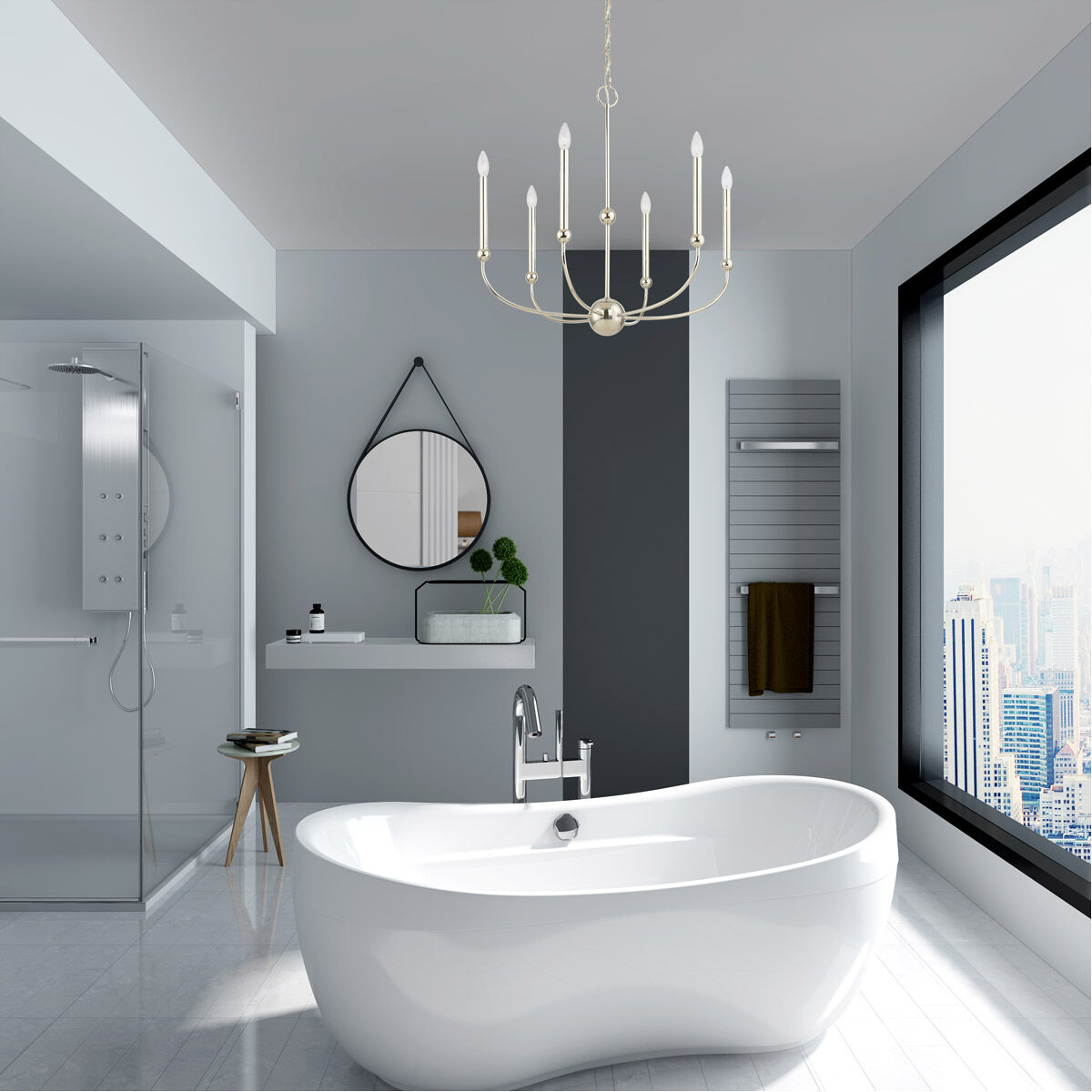 Cortlandt 6 Light 28 inch Polished Nickel Chandelier Ceiling Light