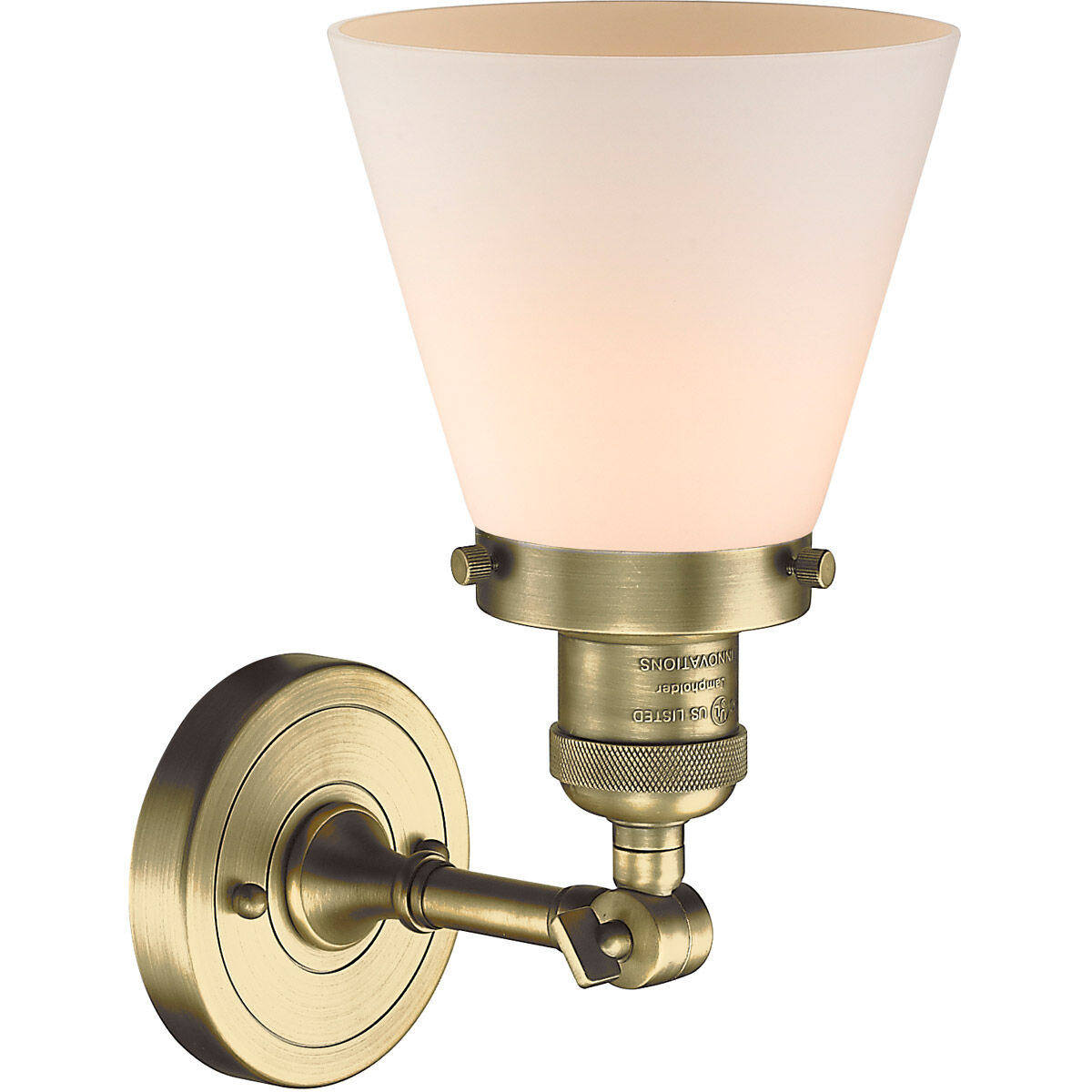 Franklin Restoration Small Cone 1 Light 6 inch Antique Brass Semi-Flush Mount Ceiling Light in Incandescent, Matte White Glass, Franklin Restoration