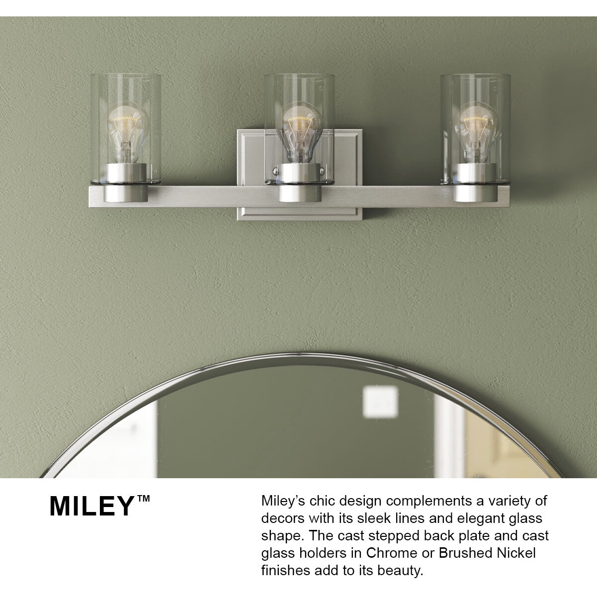 Miley 3 Light 22 inch Brushed Nickel Vanity Light Wall Light in Etched White