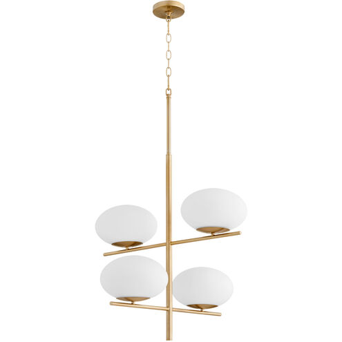 Pod 4 Light 24 inch Aged Brass Chandelier Ceiling Light, Small