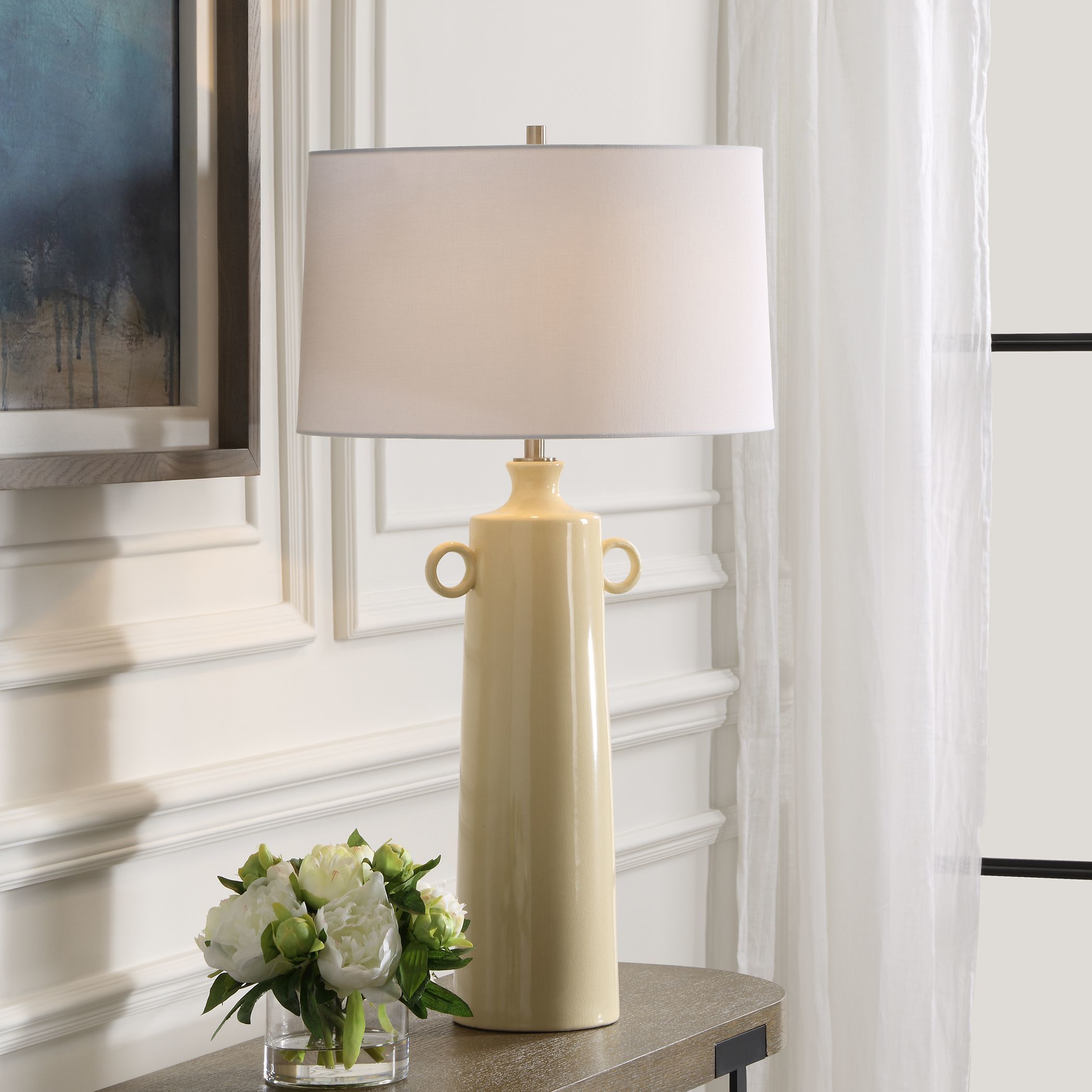 Florero 32 inch 150.00 watt Pale Yellow Crackled Glaze and Brushed Nickel Table Lamp Portable Light