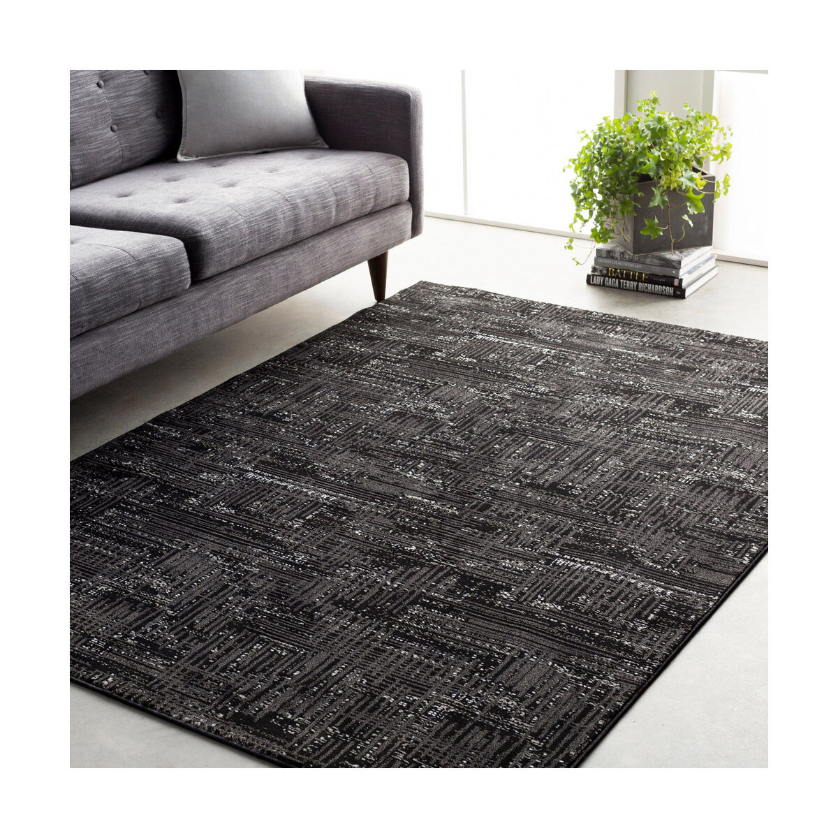 Amadeo 94 X 28 inch Black/Light Gray/White/Medium Gray Rugs, Polypropylene and Polyester
