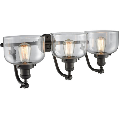 Franklin Restoration Large Bell 3 Light 28 inch Oil Rubbed Bronze Bath Vanity Light Wall Light in Clear Glass, Franklin Restoration