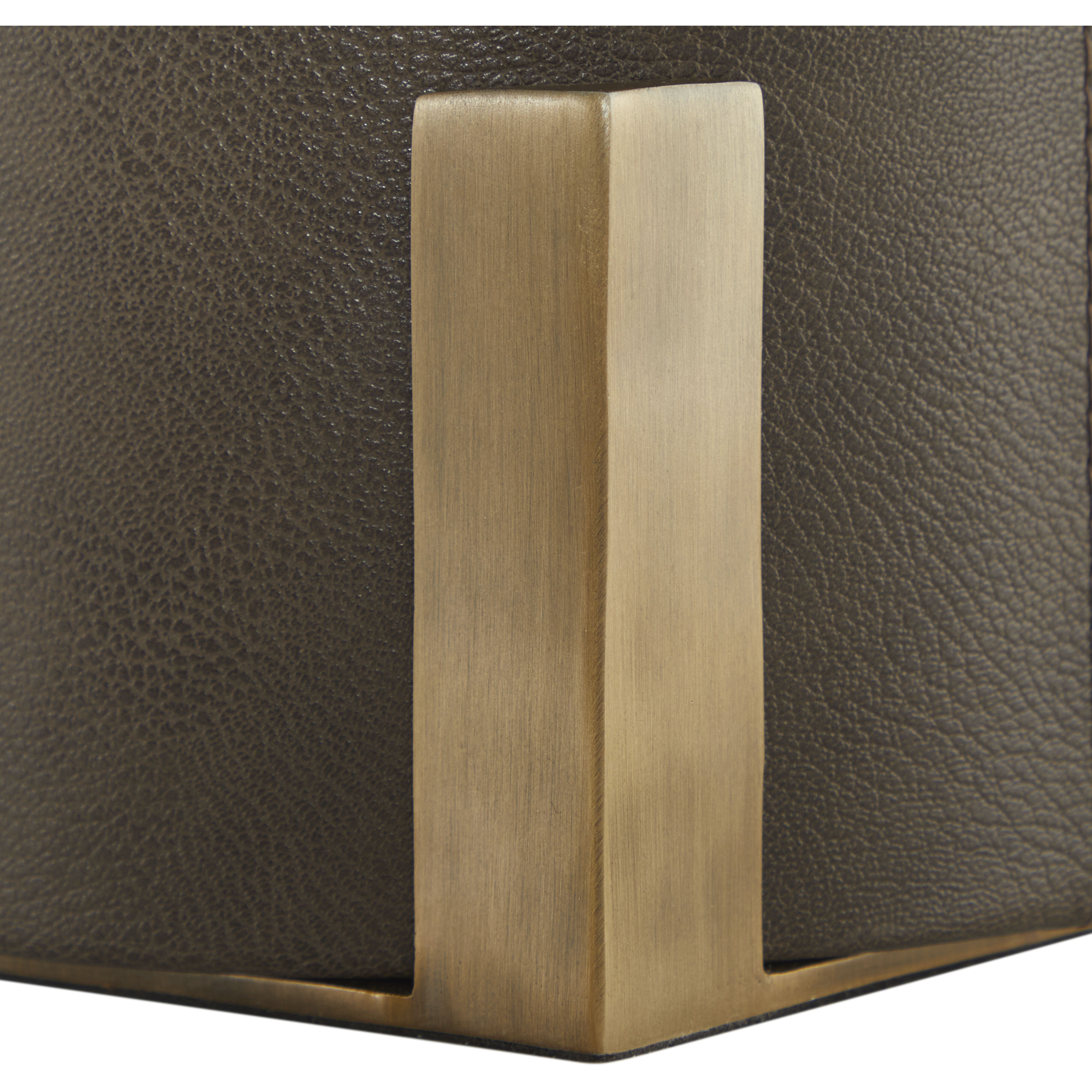 Bronx 29 inch Brushed Antique Brass and Dark Brown Leather with Beige Linen Table Lamp Portable Light