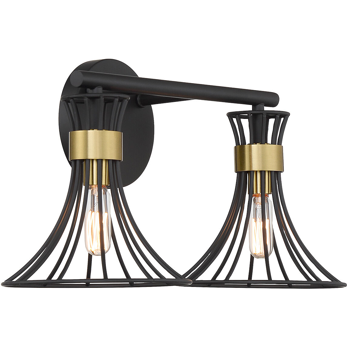 Breur 2 Light 17.25 inch Black with Warm Brass Accents Bathroom Vanity Light Wall Light