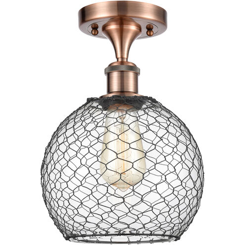 Ballston Farmhouse Chicken Wire 1 Light 8 inch Antique Copper Semi-Flush Mount Ceiling Light, Ballston