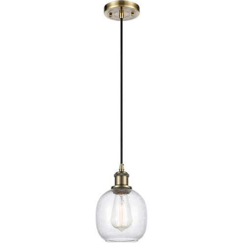 Ballston Belfast LED 6 inch Antique Brass Mini Pendant Ceiling Light in Seedy Glass, Ballston