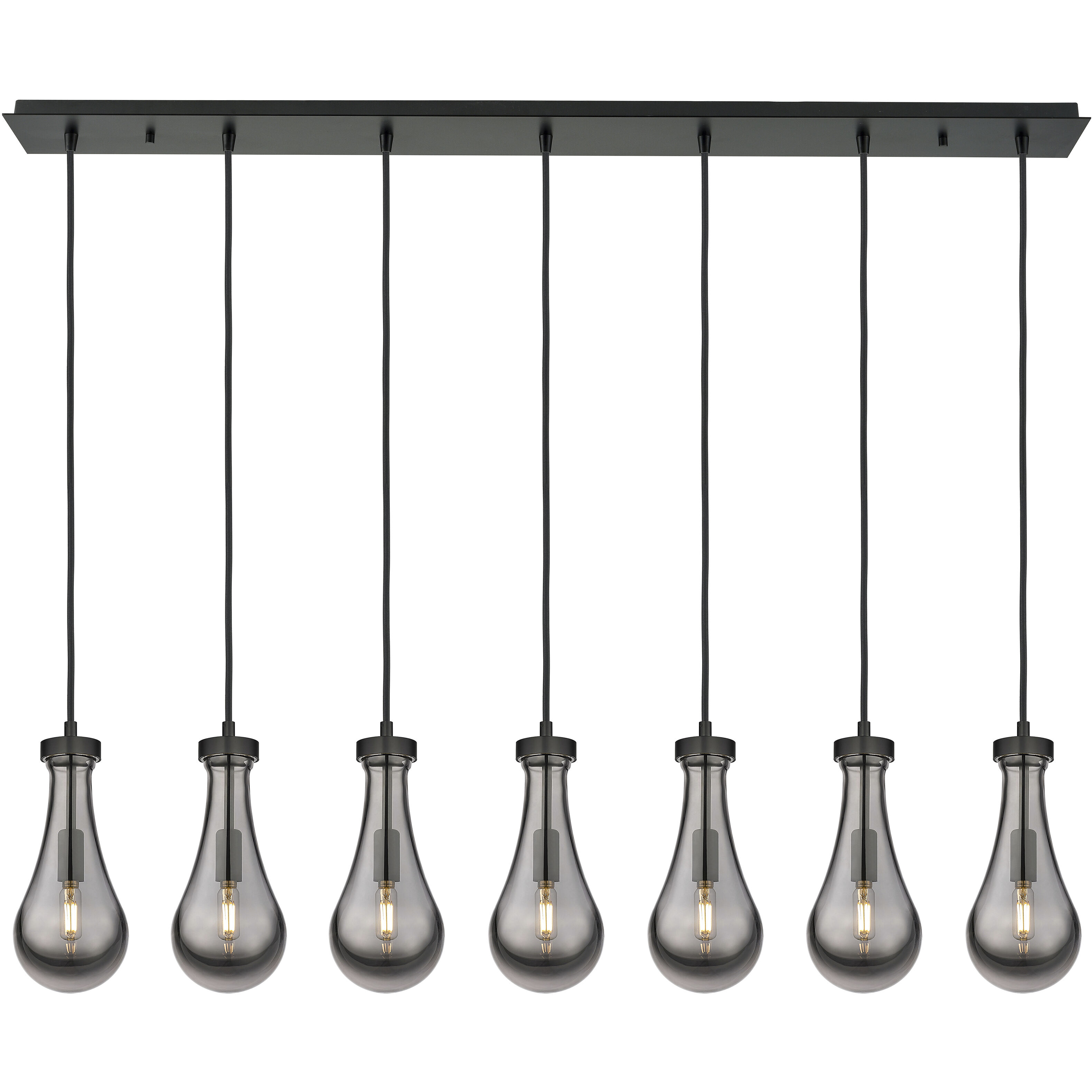 Owego 7 Light 48.88 inch Matte Black Linear Pendant Ceiling Light in Light Smoke Glass