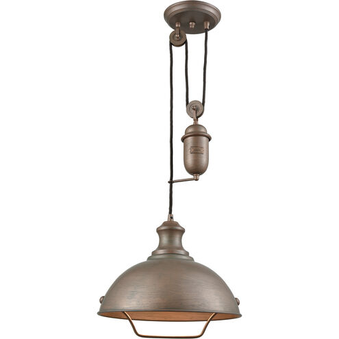 Farmhouse 1 Light 14 inch Tarnished Brass Pendant Ceiling Light, Pulldown