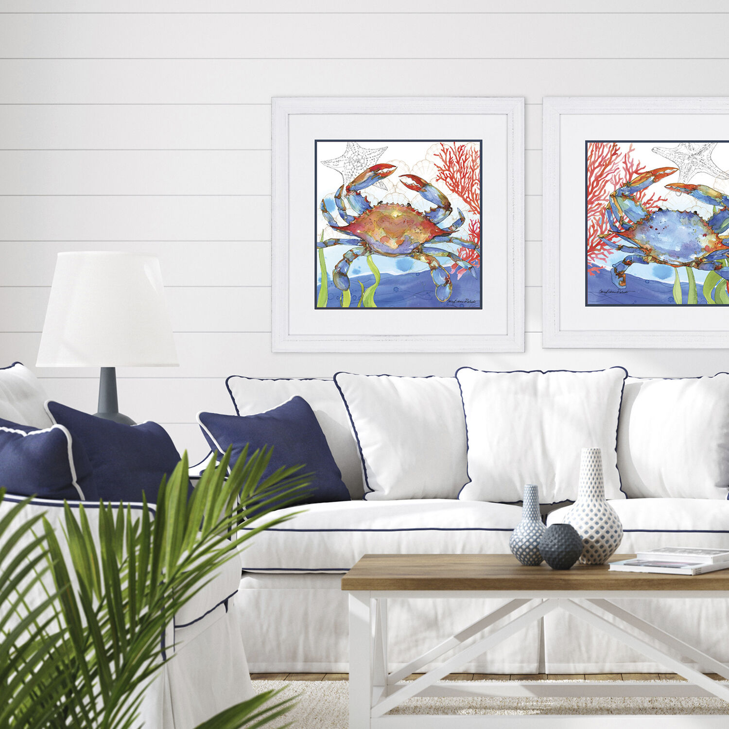 Oceana Crab Blue and Red and Green and Orange Framed Art