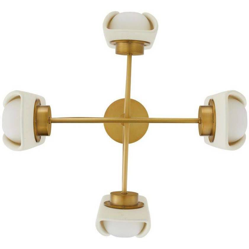 Roll 4 Light 20 inch Antique Brass and Ivory Chandelier Ceiling Light