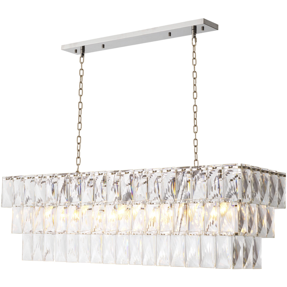 Amazone 10 Light 55.12 inch Nickel Chandelier Ceiling Light in Crystal Glass, Rectangular