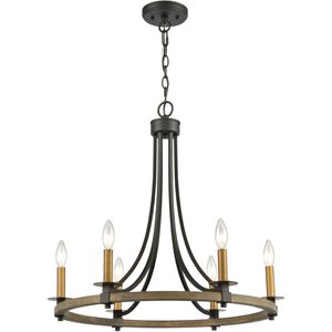 Woodbridge 6 Light 24 inch Matte Black with Weathered Oak Chandelier Ceiling Light