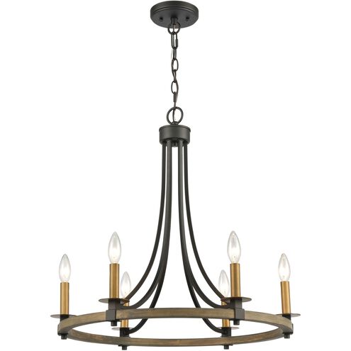 Woodbridge 6 Light 24 inch Matte Black with Weathered Oak Chandelier Ceiling Light
