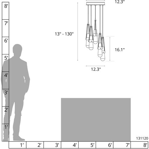 Link 5 Light 13 inch Natural Iron Mini Pendant Ceiling Light in Clear Bubble