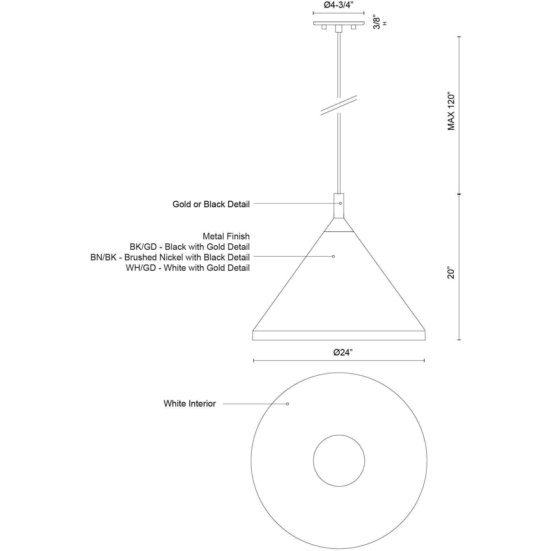 Dorothy Pendant Ceiling Light in White with Gold Detail