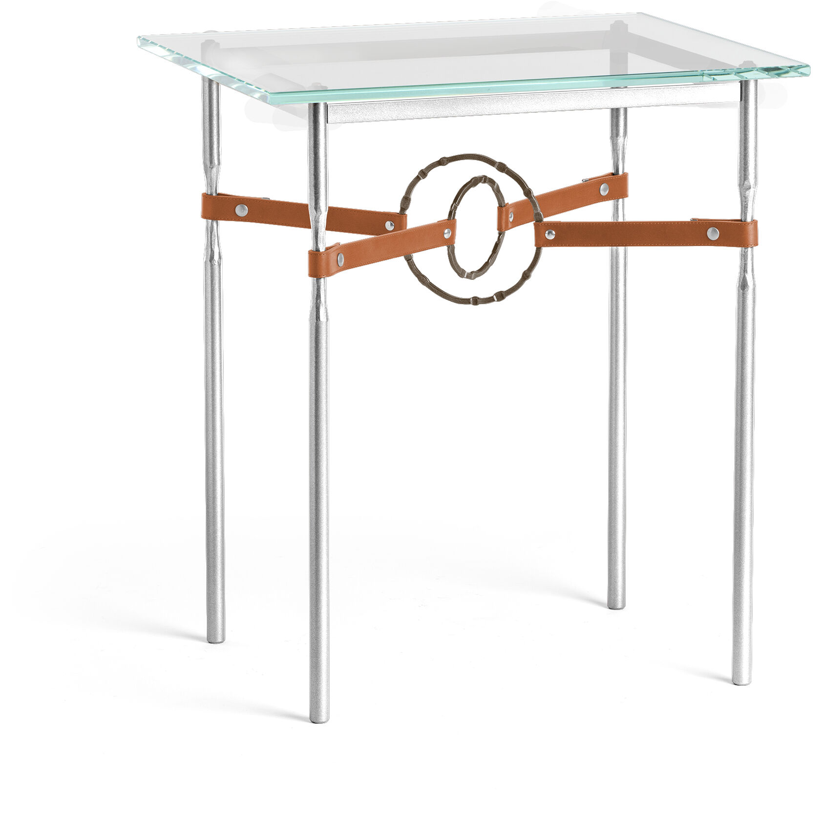 Equus 25.1 X 22 inch Sterling and White Side Table in Leather Chestnut, Sterling/White