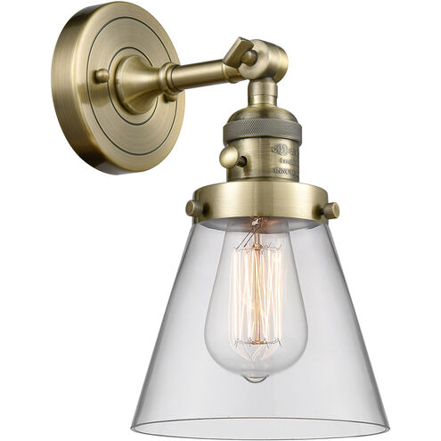 Franklin Restoration Small Cone 1 Light 6 inch Antique Brass Sconce Wall Light in Clear Glass, Franklin Restoration