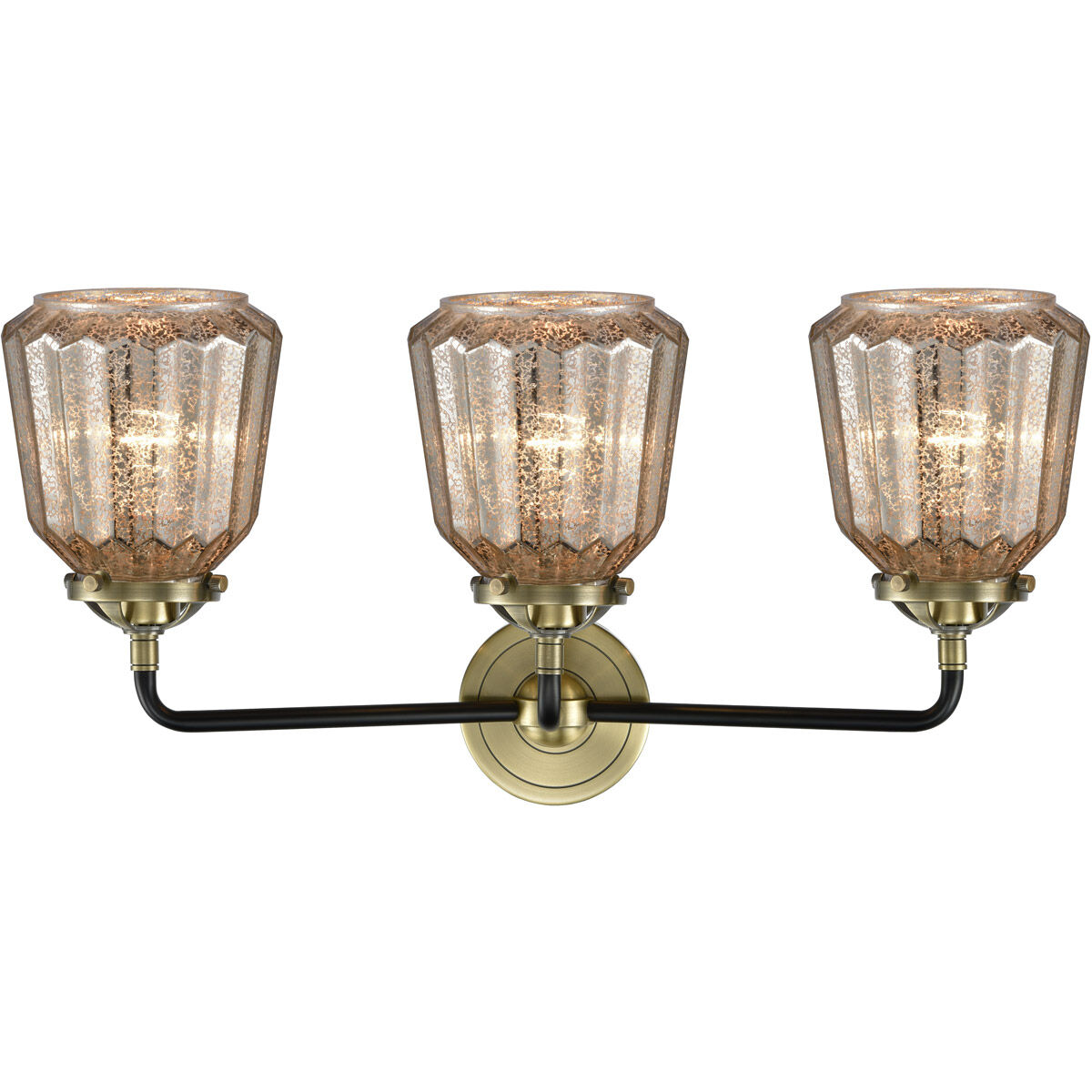 Nouveau Chatham 3 Light 24 inch Black Antique Brass Bath Vanity Light Wall Light in Mercury Glass, Nouveau