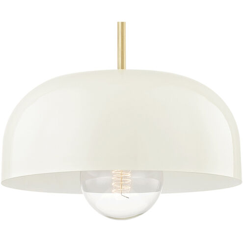 Avery 1 Light 14 inch Aged Brass Pendant Ceiling Light in Cream Metal
