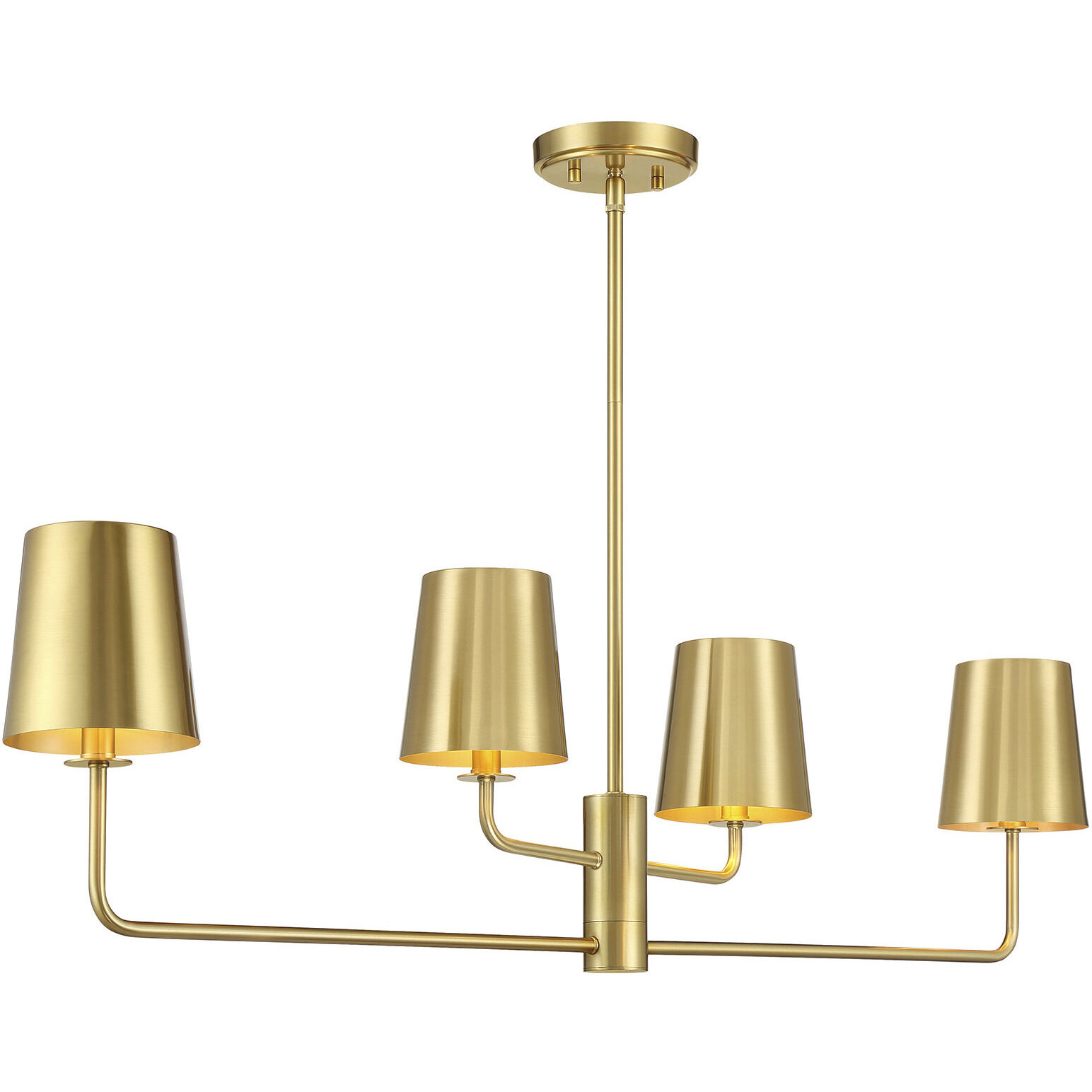 Contemporary 4 Light 42 inch Natural Brass Linear Chandelier Ceiling Light