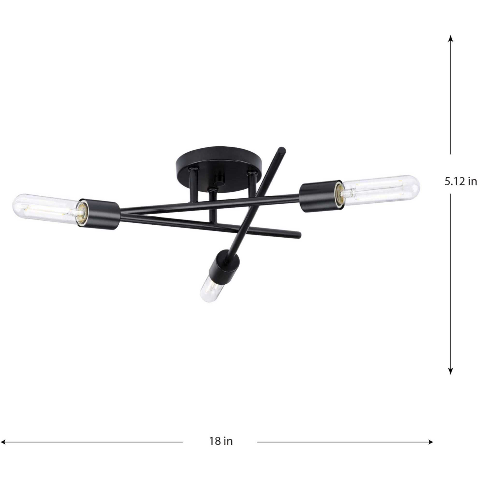 Astra 3 Light 18 inch Matte Black Semi-Flush Mount Ceiling Light, Design Series