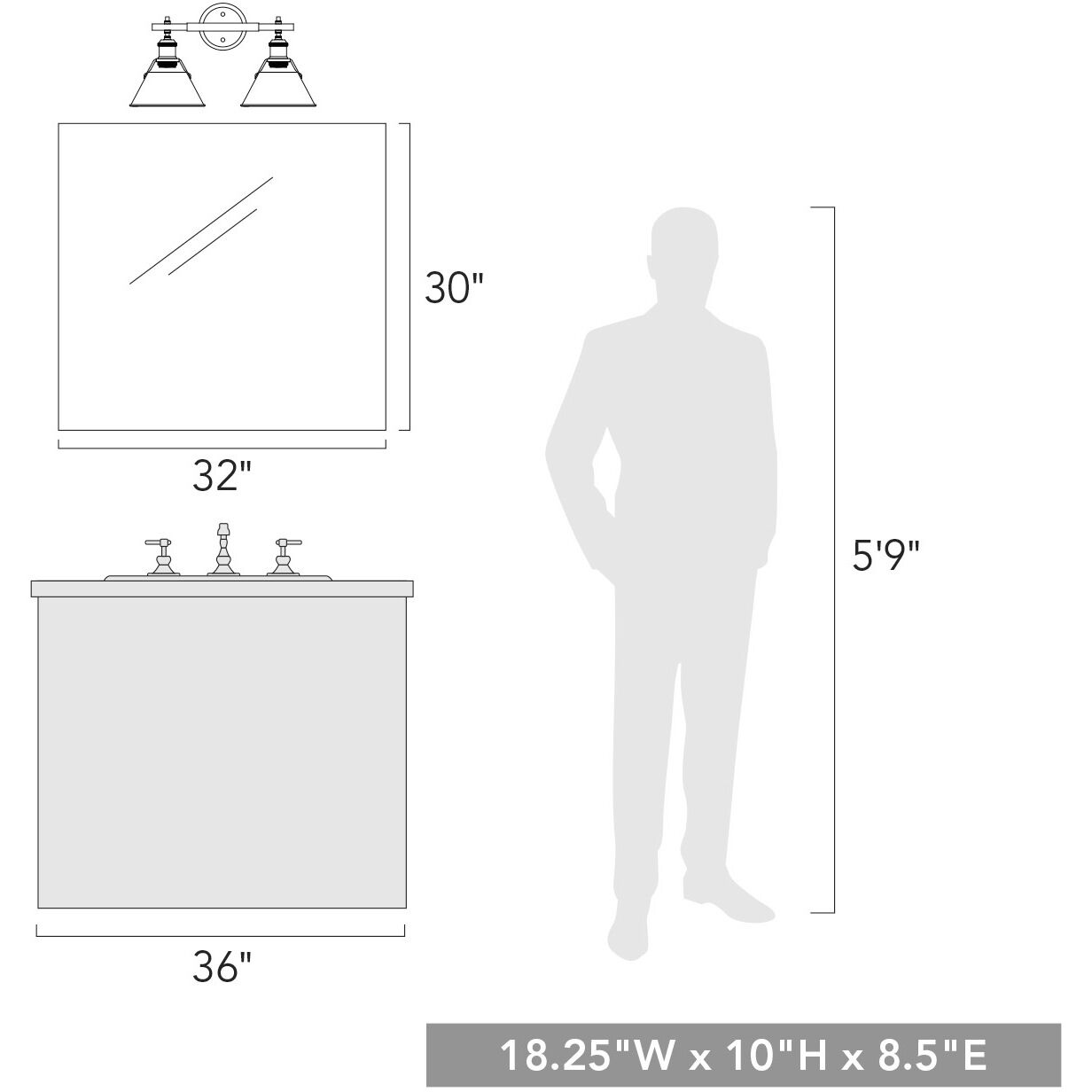 Yep Orwell Vanity Wall Light in Pewter, Navy