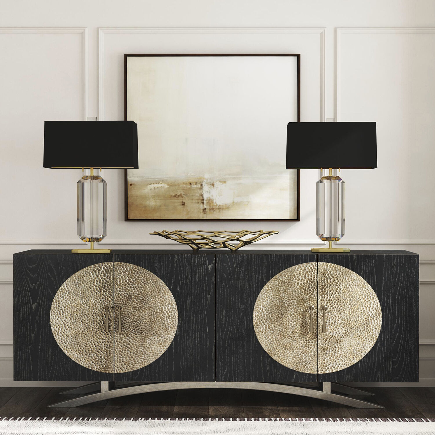 Jacqueline 29.75 inch 100 watt Modern Brass Finish with Clear Crystal Accents Table Lamp Portable Light in Black With Matte Gold