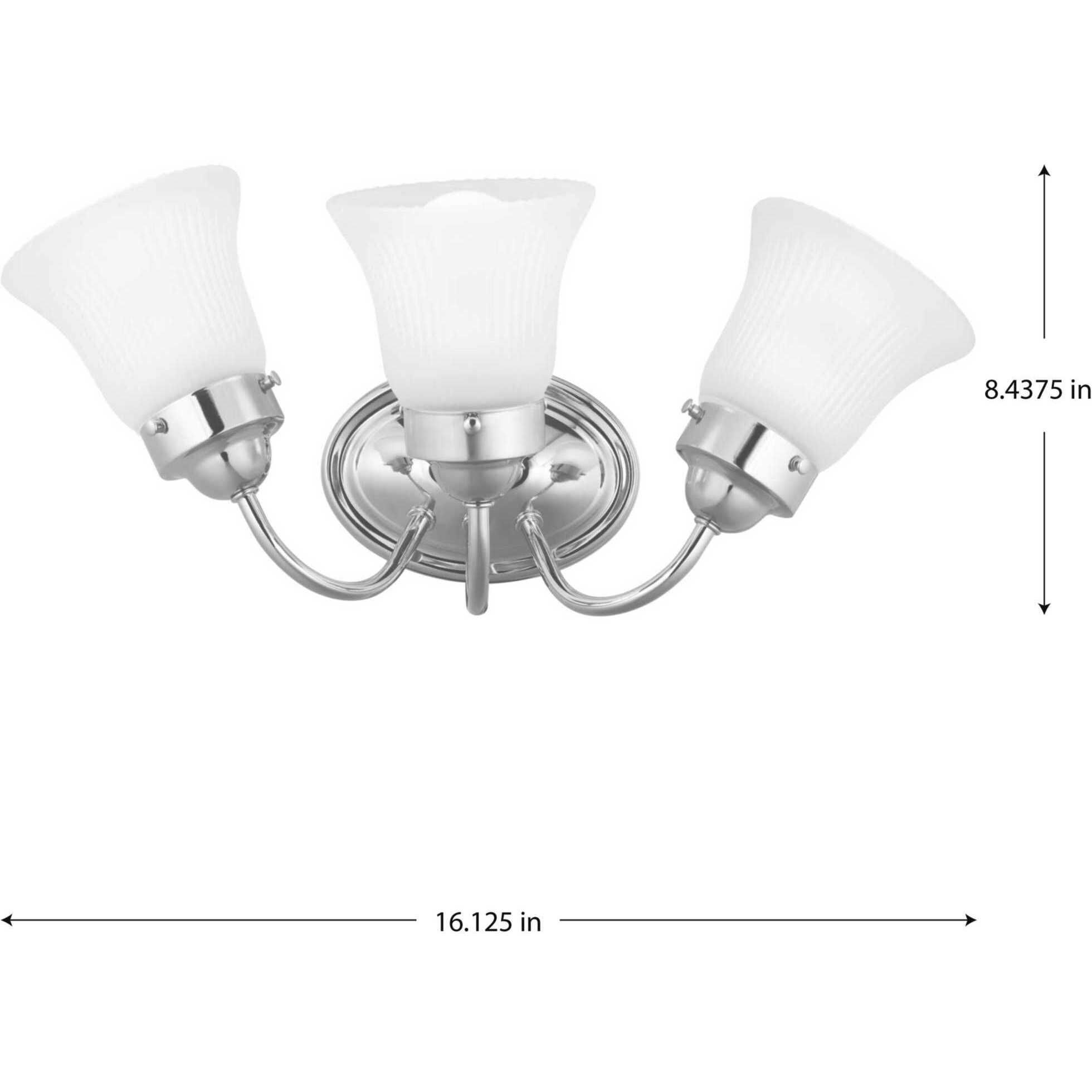 Fluted Glass 3 Light 16 inch Polished Chrome Bath Vanity Wall Light in Etched