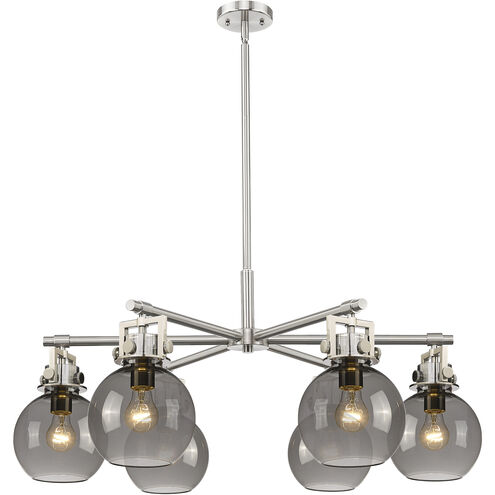 Newton Sphere 6 Light 26 inch Satin Nickel Chandelier Ceiling Light in Light Smoke Glass