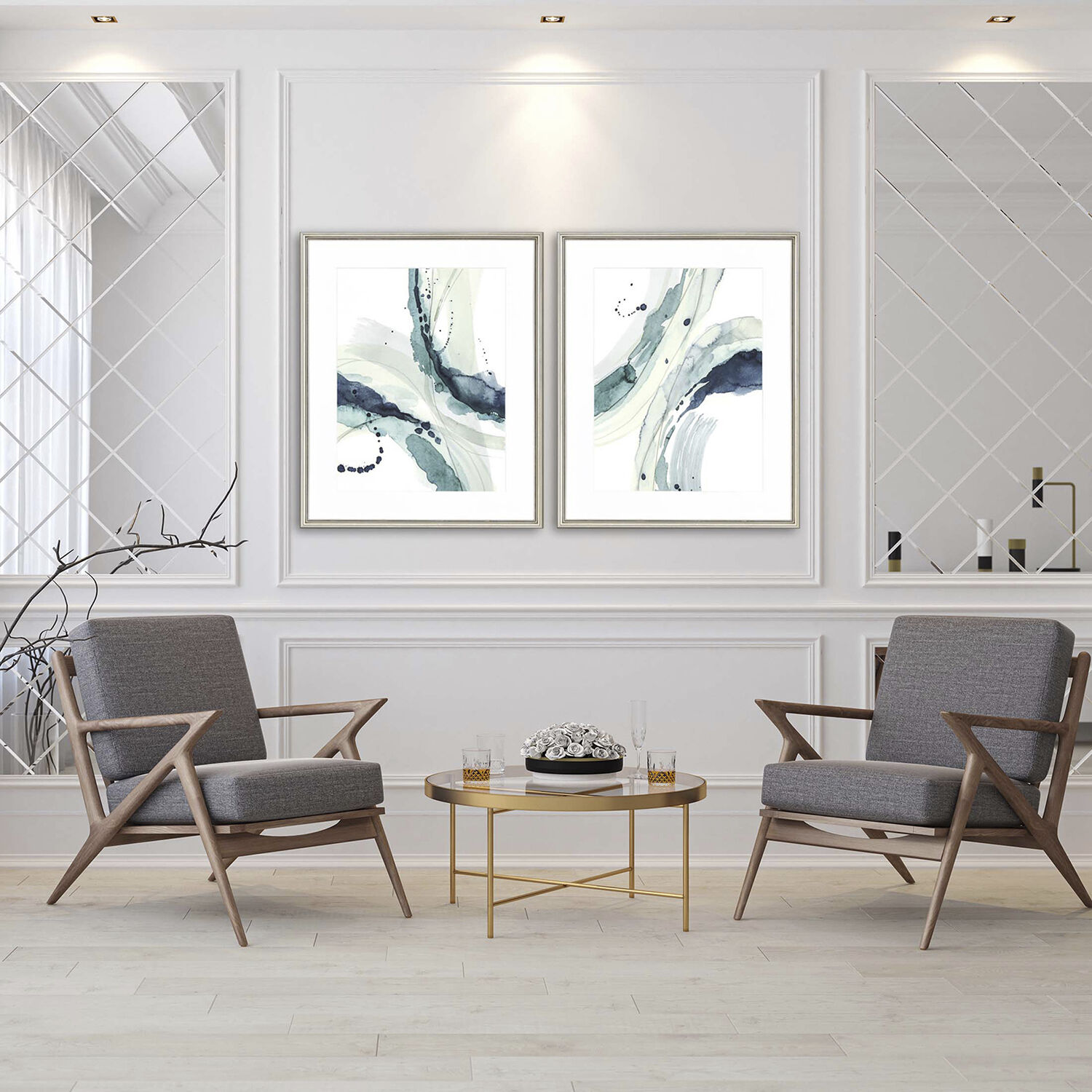 Depth Turquoise and Blue and Green and Gray Framed Art