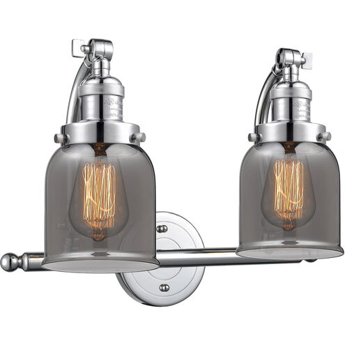 Franklin Restoration Small Bell 2 Light 18 inch Polished Chrome Bath Vanity Light Wall Light in Plated Smoke Glass, Franklin Restoration