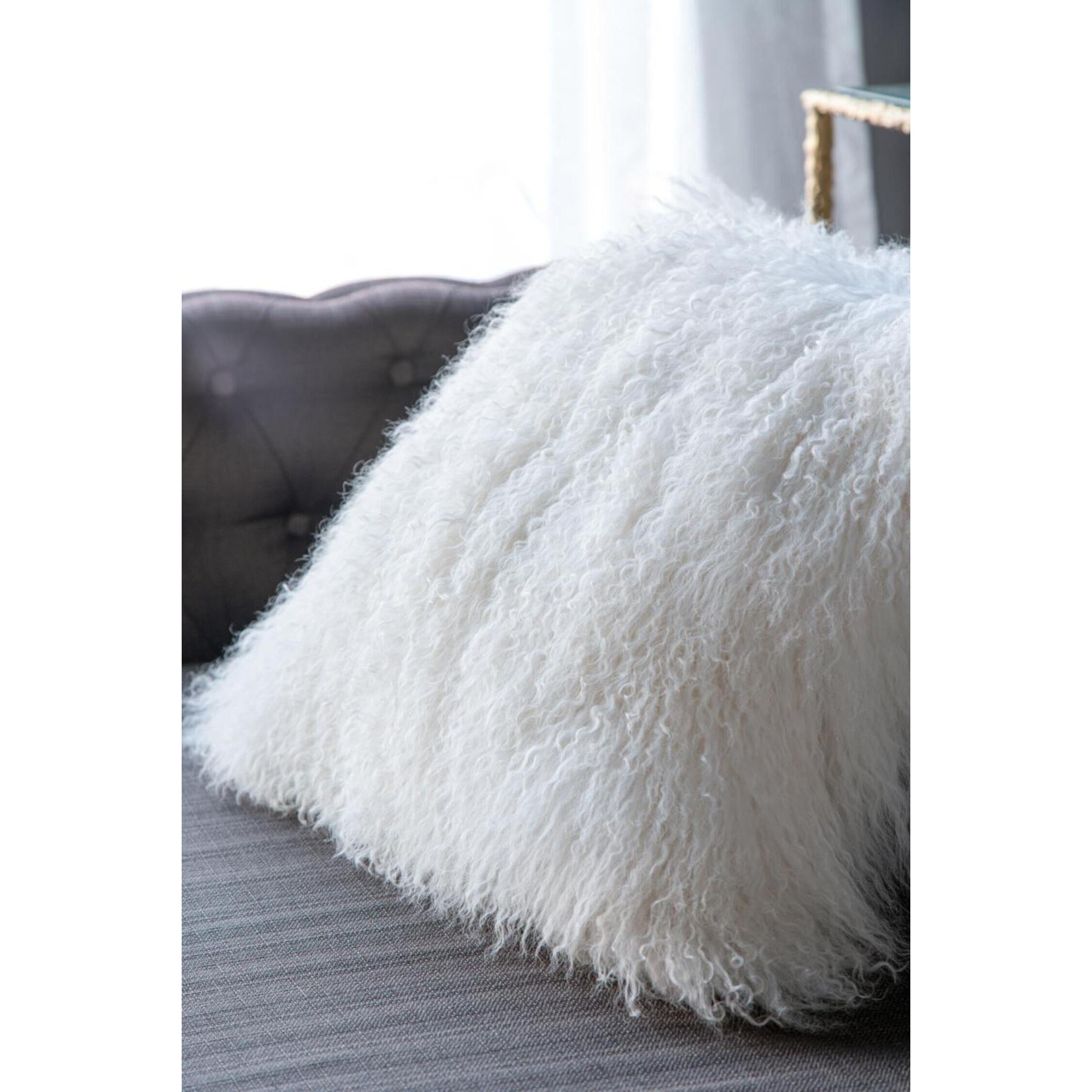 Lamb Fur 20 X 4 inch White Pillow in Natural