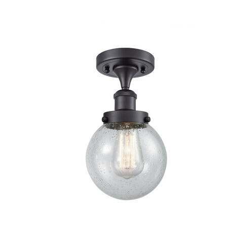 Ballston Beacon LED 6 inch Matte Black Semi-Flush Mount Ceiling Light in Seedy Glass, Ballston