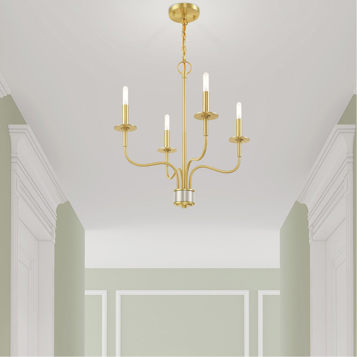 Lisbon 4 Light 20 inch Satin Brass Mini Chandelier Ceiling Light