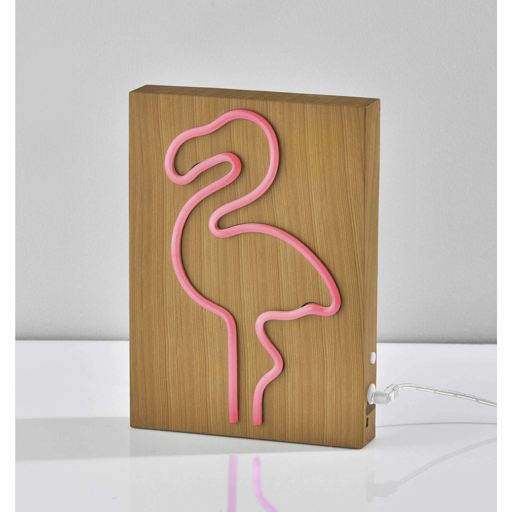 Wood Framed 9 inch 0.5 watt Natural Wood Grain on Plastic - Water Transfer Table/Wall Lamp Portable Light, Neon Flamingo, Simplee Adesso