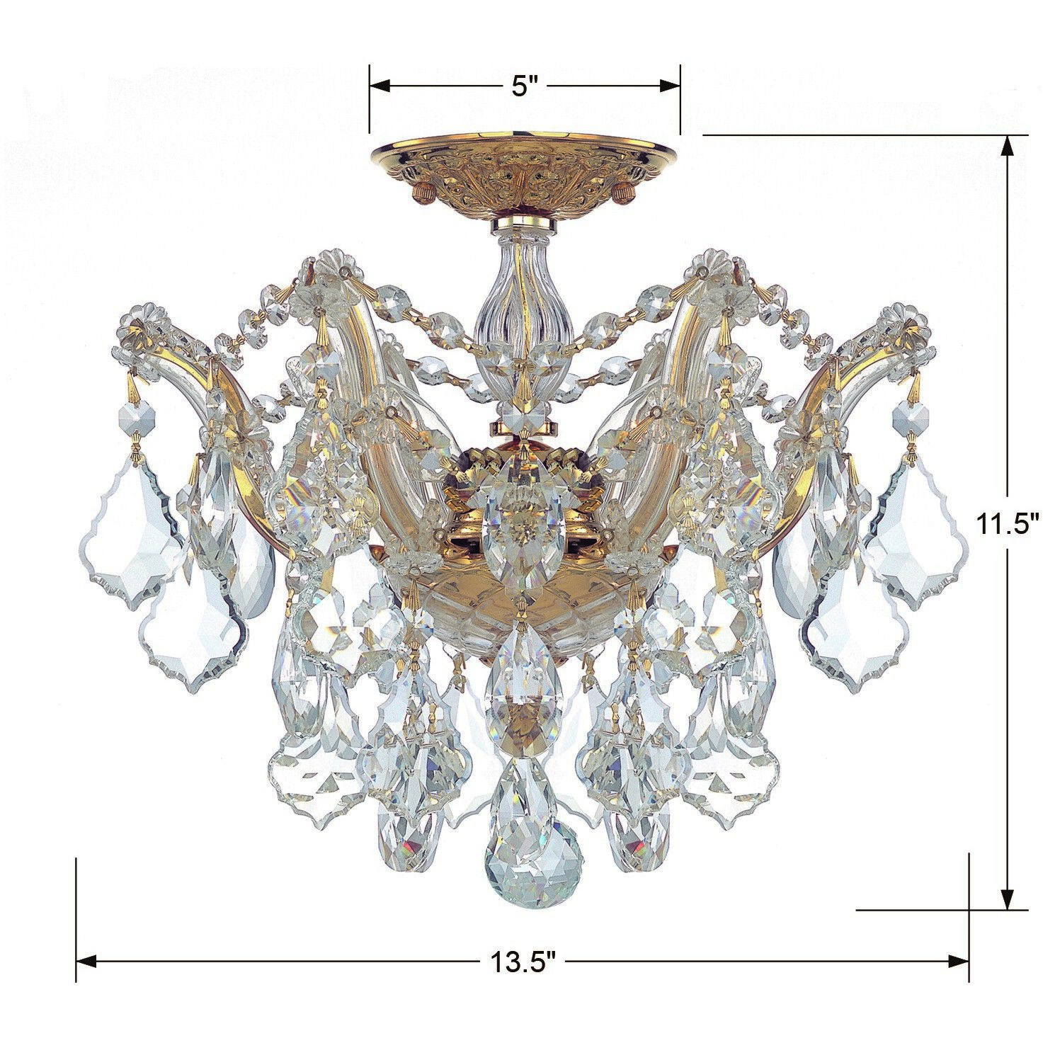 Maria Theresa 3 Light 13.5 inch Gold Semi Flush Ceiling Light in Clear Spectra