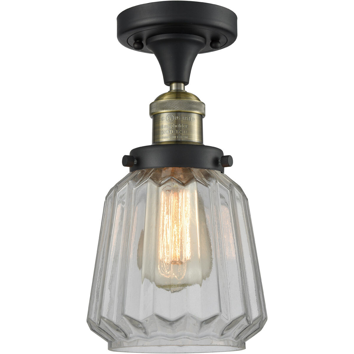 Franklin Restoration Chatham LED 6 inch Black Antique Brass Semi-Flush Mount Ceiling Light in Clear Glass, Franklin Restoration