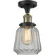 Franklin Restoration Chatham 1 Light 6 inch Black Antique Brass Semi-Flush Mount Ceiling Light in Clear Glass, Franklin Restoration